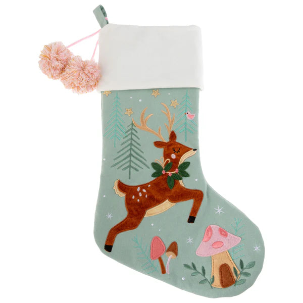 Reindeer Embroidered Stocking  - Doodlebug's Children's Boutique