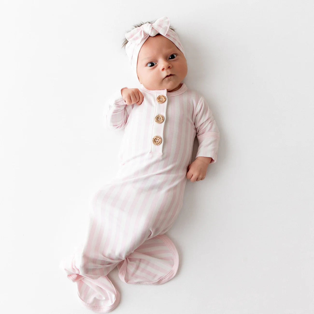 Knotted Gown & Bow Set in Sakura Stripe - Doodlebug's Children's Boutique