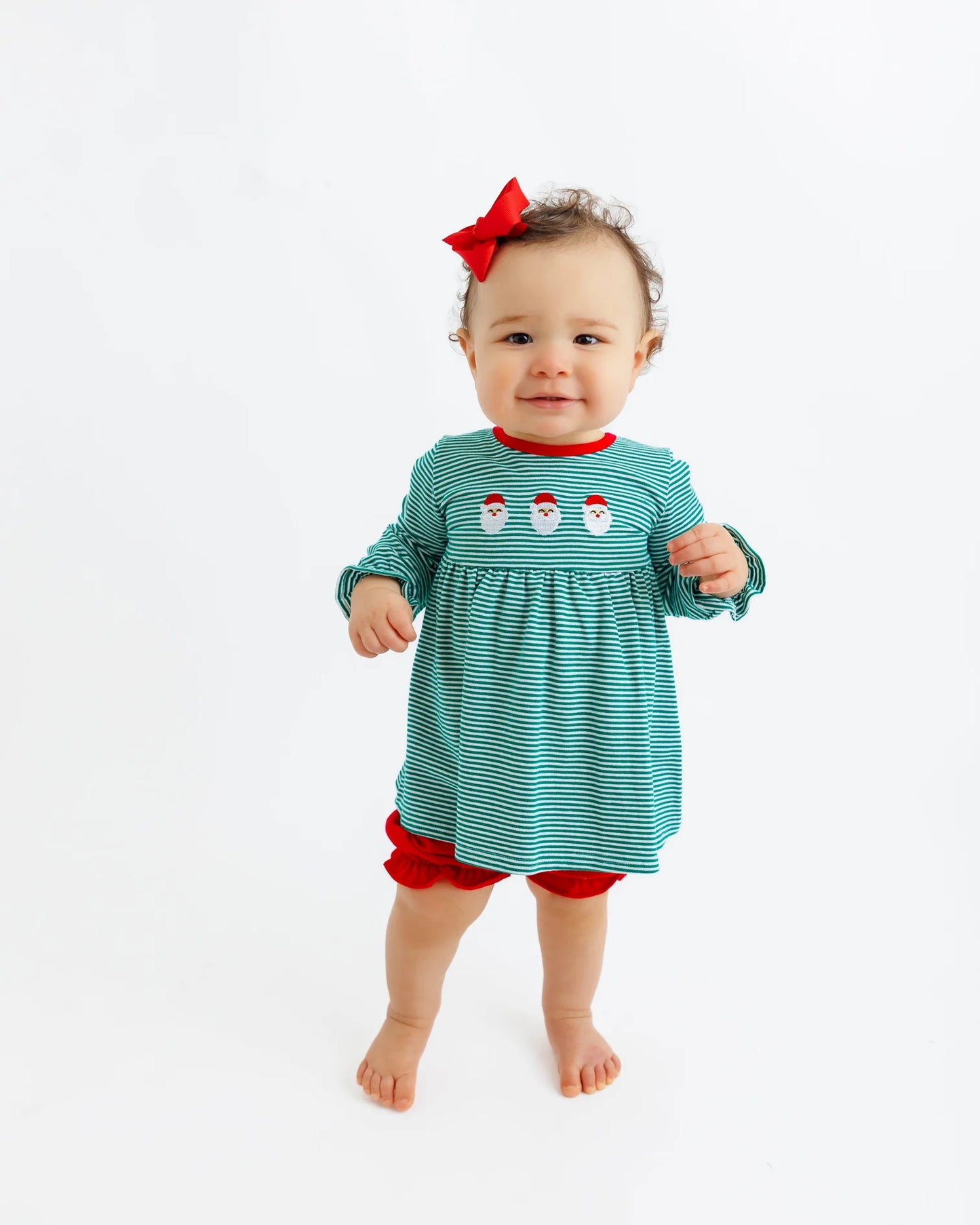 Green Stripe Santa Bloomer Set - Doodlebug's Children's Boutique