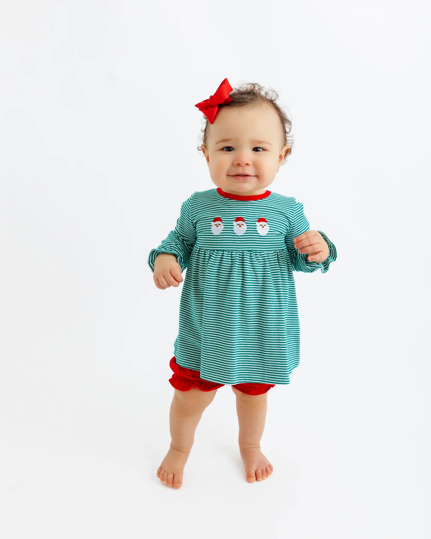 Green Stripe Santa Bloomer Set - Doodlebug's Children's Boutique