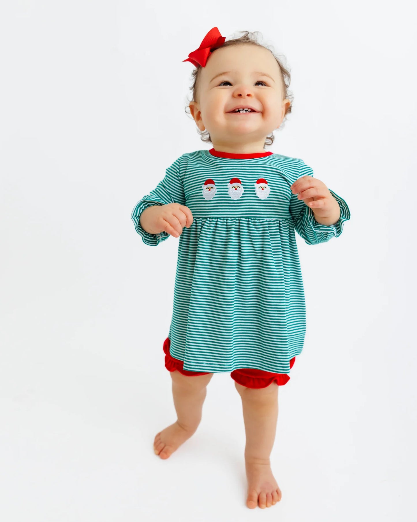 Green Stripe Santa Bloomer Set - Doodlebug's Children's Boutique