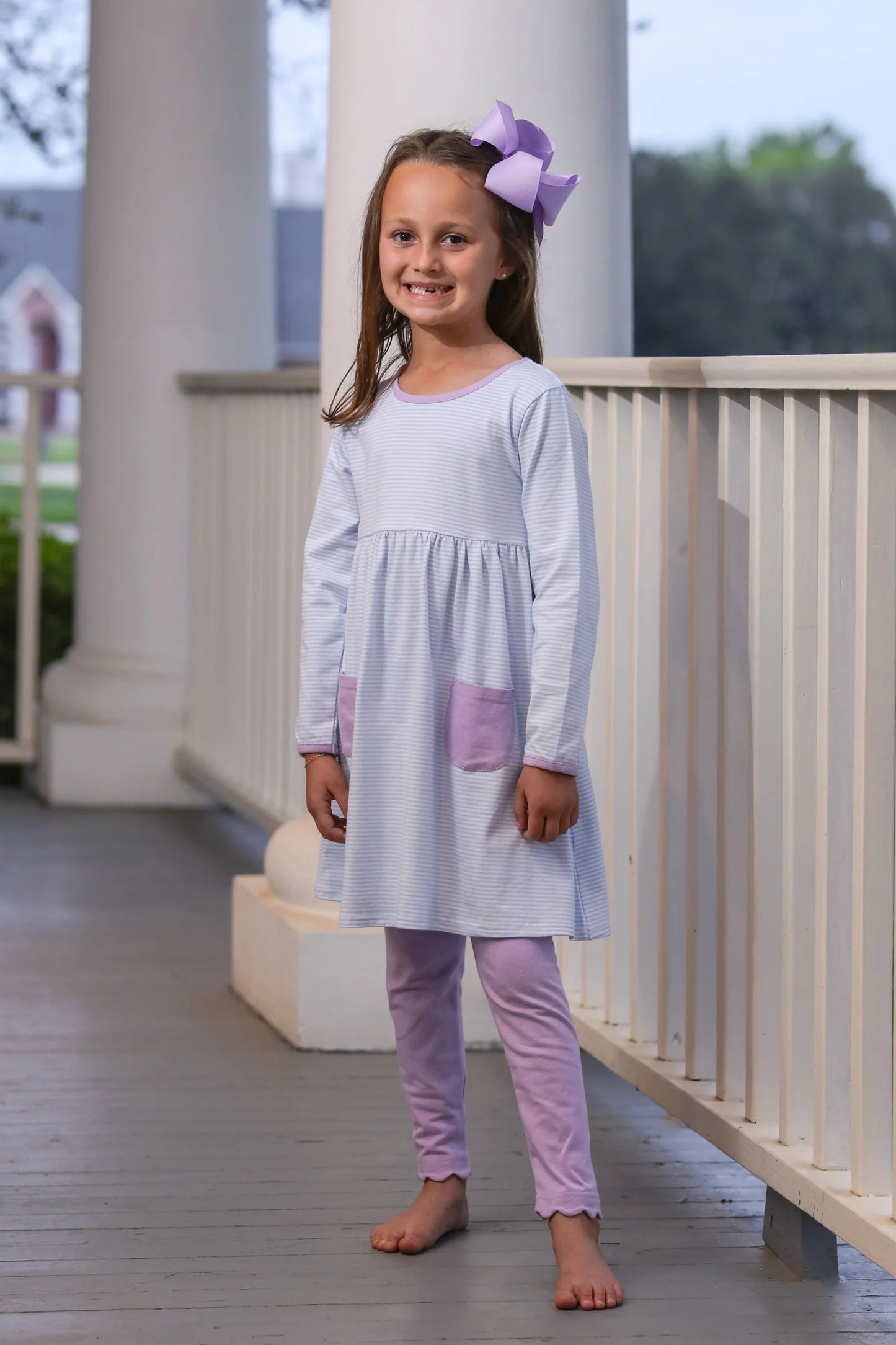 Annie Pants Set in Light Blue Stripe & Lavender  - Doodlebug's Children's Boutique