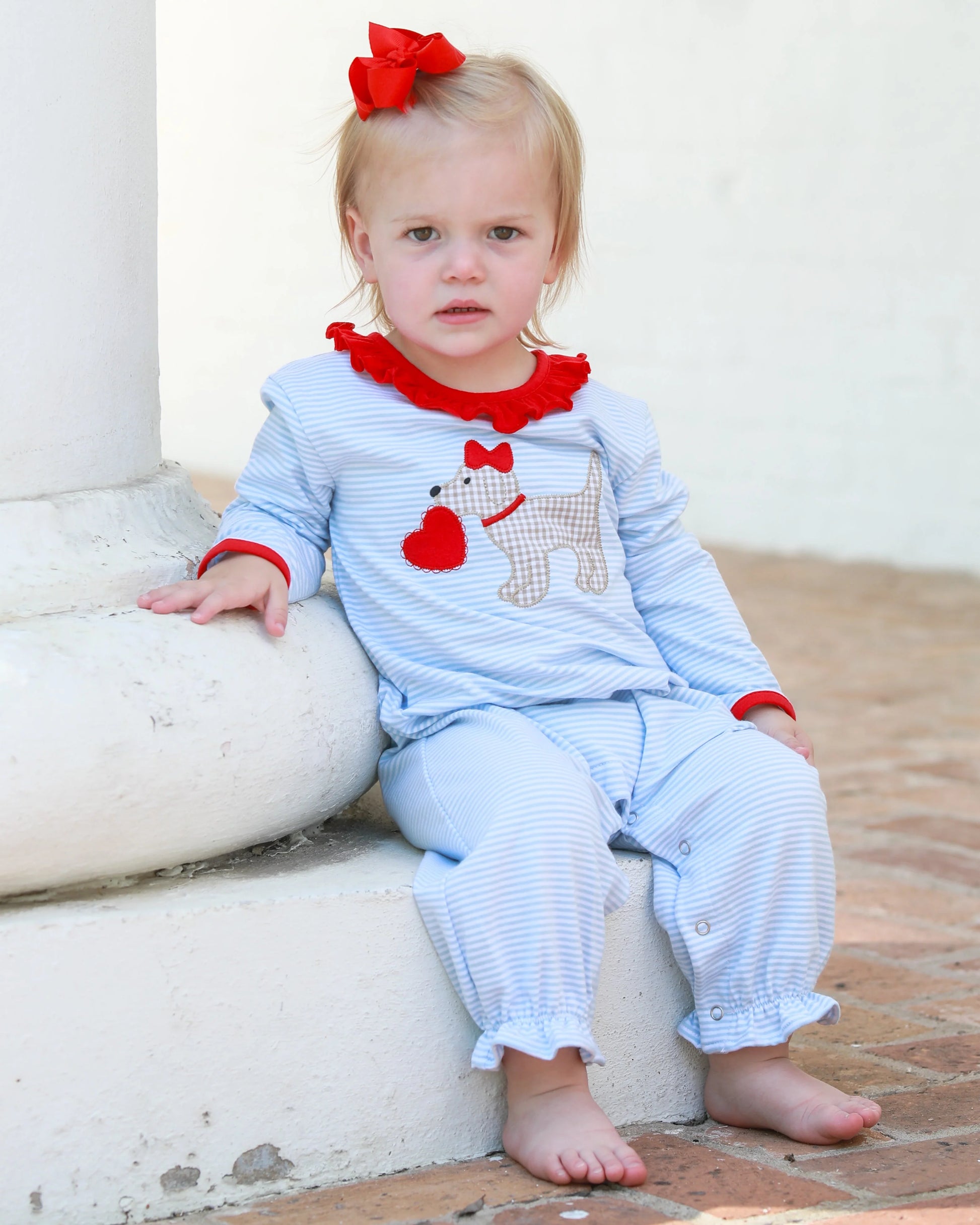 Puppy Love Ruffle Romper - Doodlebug's Children's Boutique