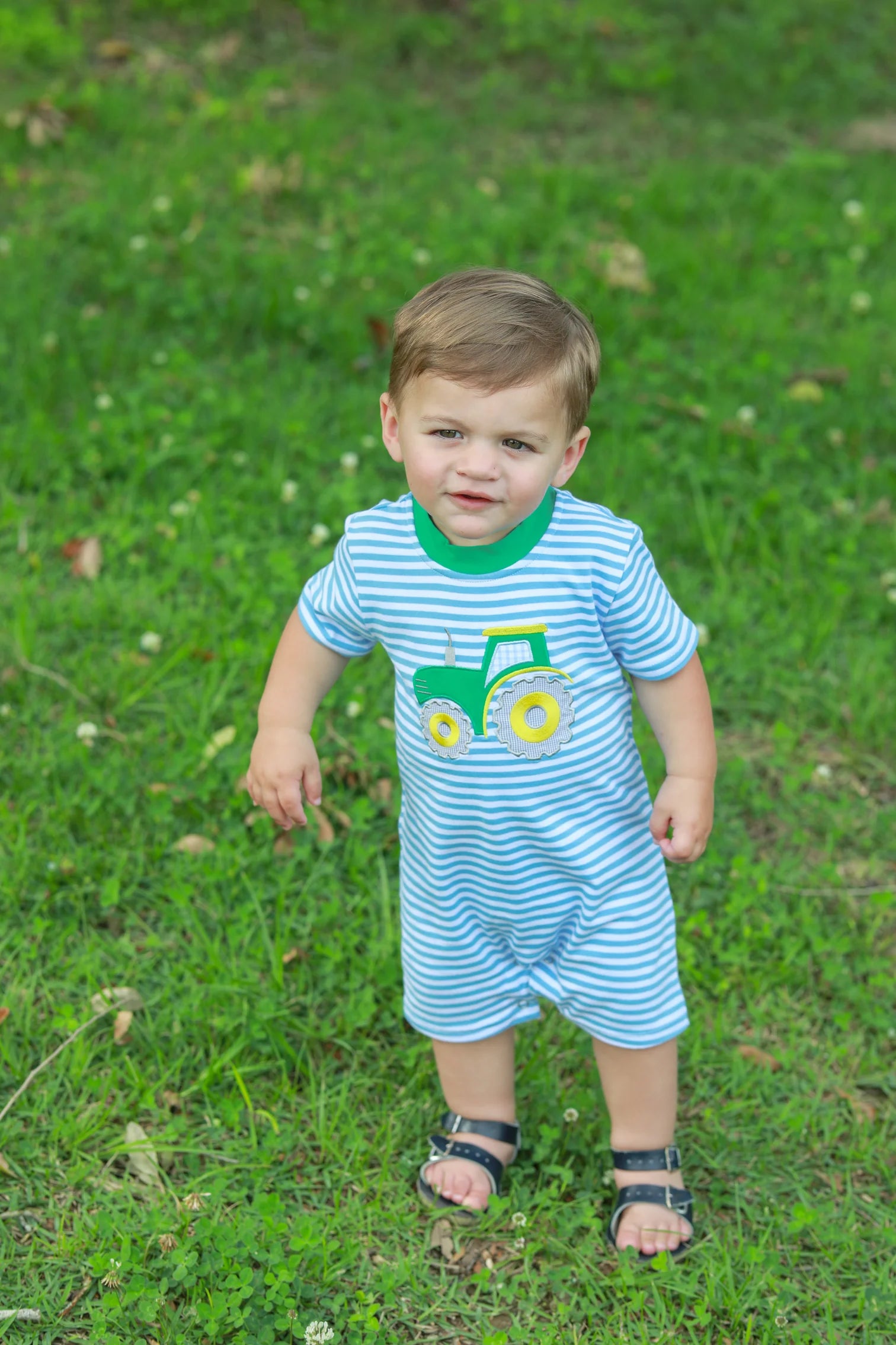 Tractor Time Romper - Doodlebug's Children's Boutique
