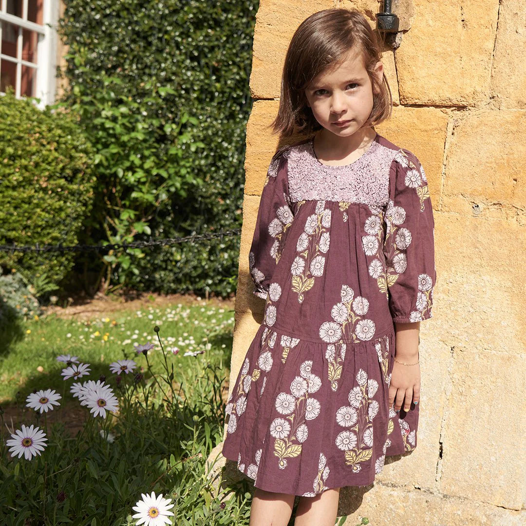 Fiona Dress in Plum Buttercup Floral - Doodlebug's Children's Boutique