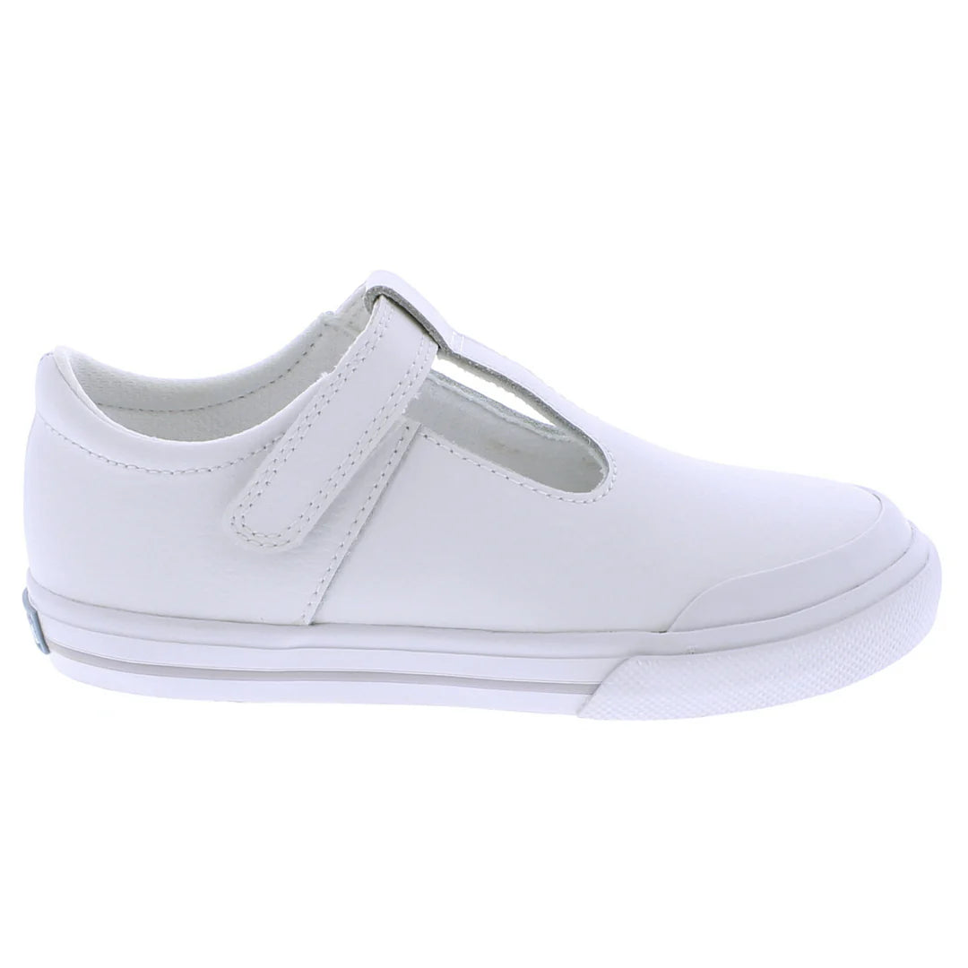 Drew Shoe in White Leather with Gray Trim - Doodlebug's Children's Boutique