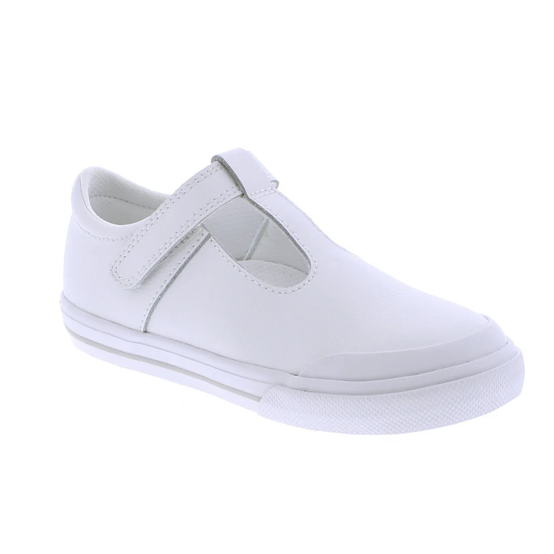Drew Shoe in White Leather with Gray Trim - Doodlebug's Children's Boutique