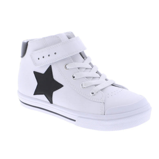 Riley Shoe in White with Black Leather - Doodlebug's Children's Boutique