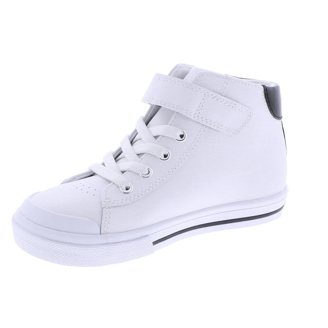 Riley Shoe in White with Black Leather - Doodlebug's Children's Boutique