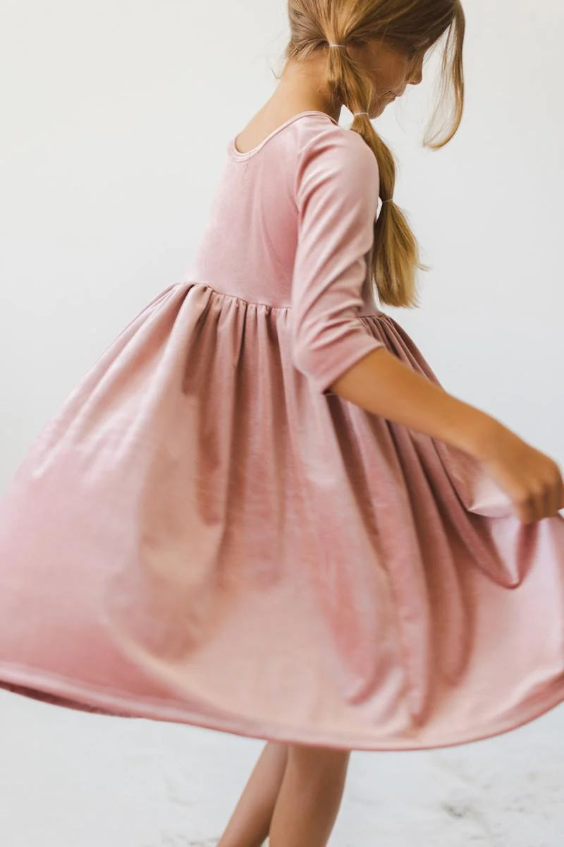 Vintage Pink Velvet Twirl Dress - Doodlebug's Children's Boutique