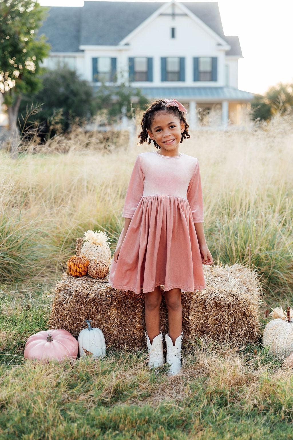 Vintage Pink Velvet Twirl Dress - Doodlebug's Children's Boutique