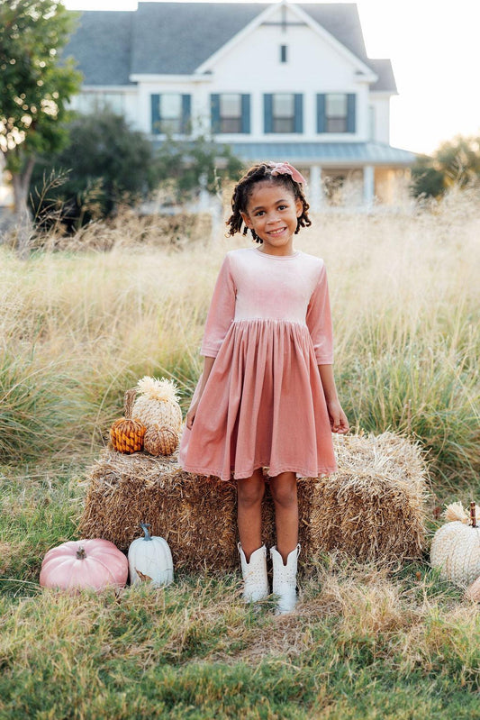Vintage Pink Velvet Twirl Dress - Doodlebug's Children's Boutique