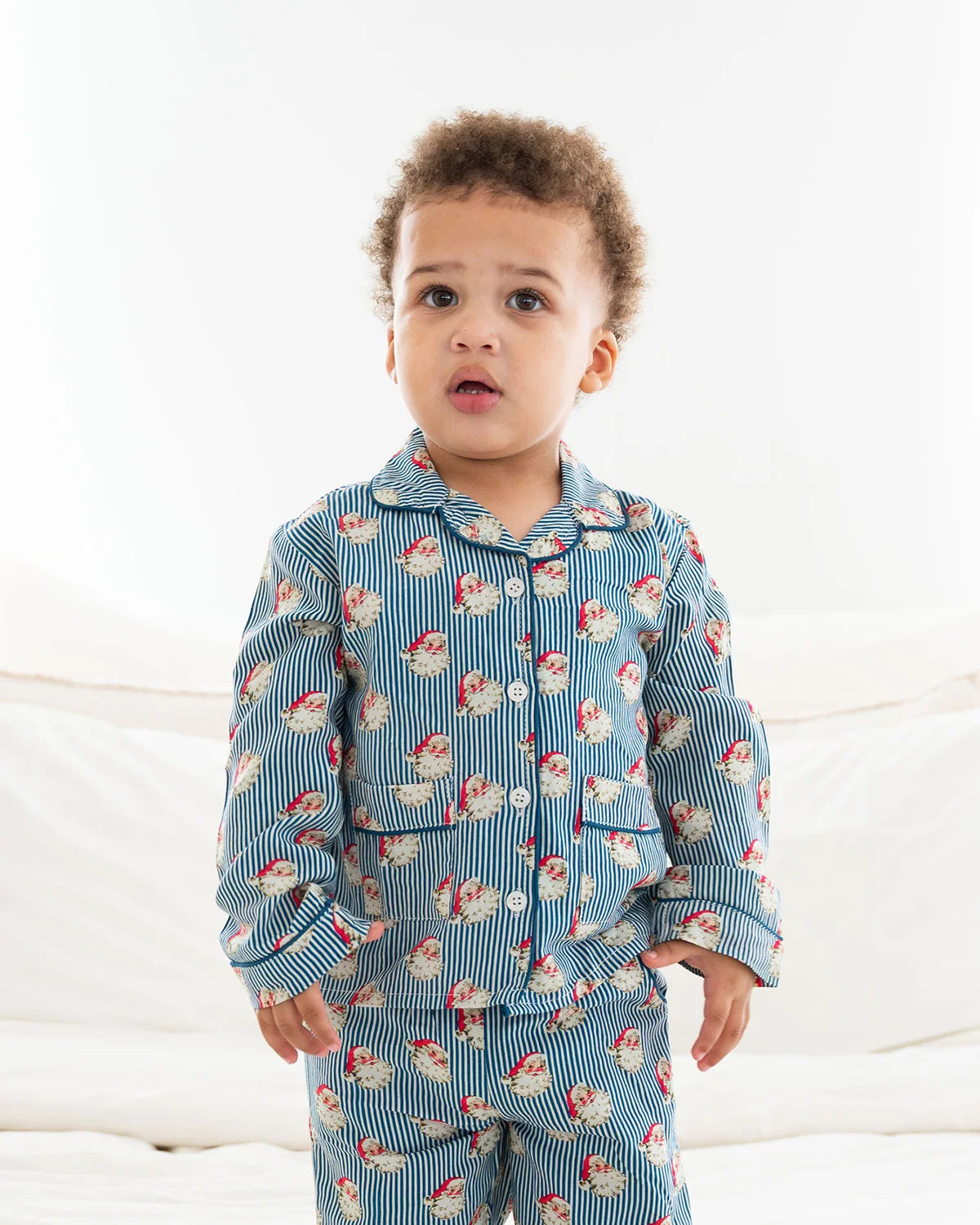 Navy Stripe Vintage Santa Pajama Set