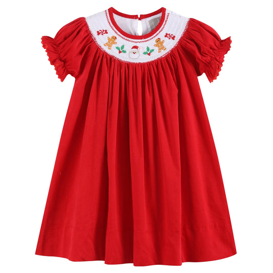 Red Velvet Christmas Smocked Bishop Dress - Doodlebug's Children's Boutique
