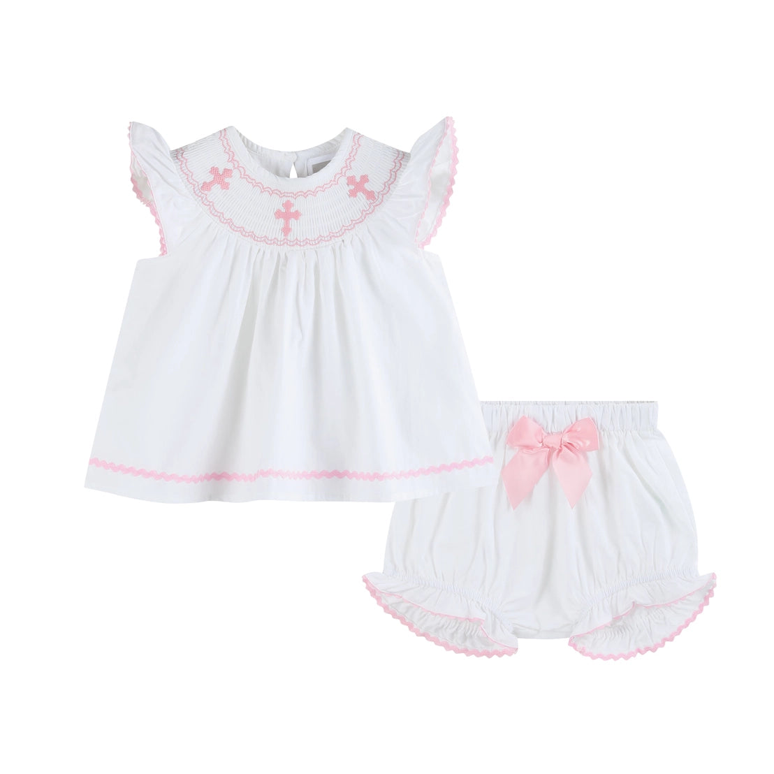 Pink Cross Smocked Dress and Bloomer Set  - Doodlebug's Children's Boutique