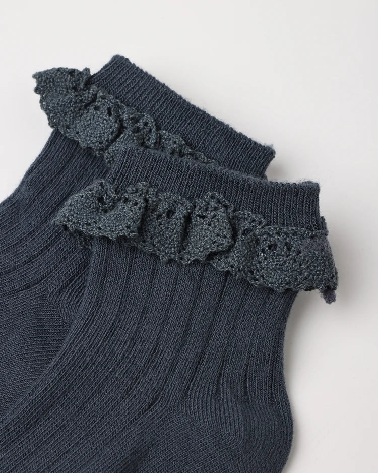 Lace Trim Socks in Fawn & Midnight