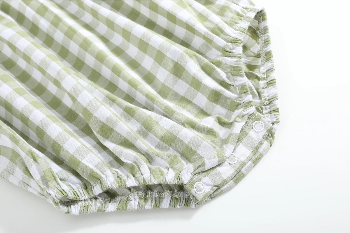 Sage Green Gingham Pumpkin Smocked Romper - Doodlebug's Children's Boutique