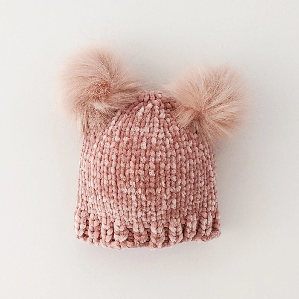 Rosy Pink Chenille Pom Pom Beanie  - Doodlebug's Children's Boutique