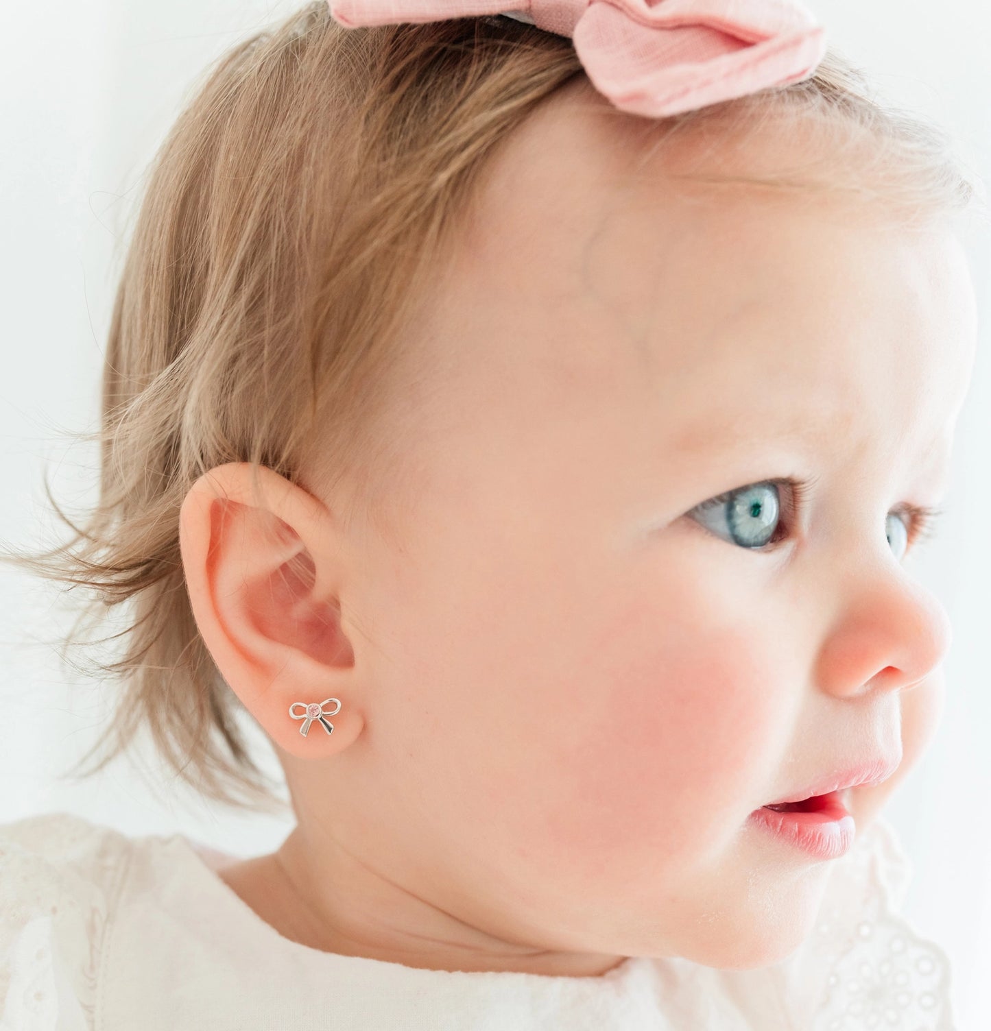 Sterling Silver Pink Bow Screw-Back Earrings - Doodlebug's Children's Boutique