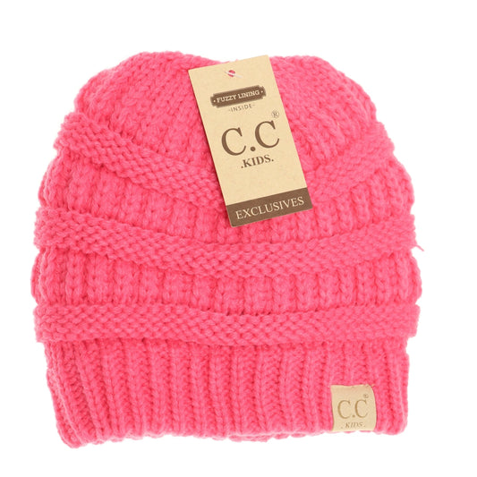 Candy Pink Fuzzy Lined Kids Beanie  - Doodlebug's Children's Boutique