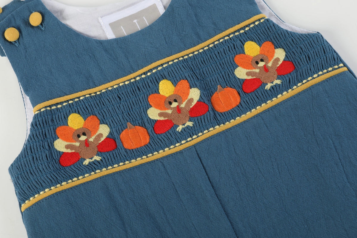 Turkey Smocked Overalls - Doodlebug's Children's Boutique
