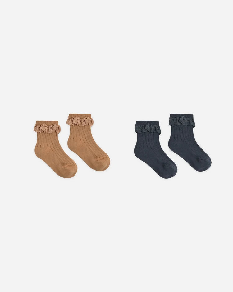 Lace Trim Socks in Fawn & Midnight