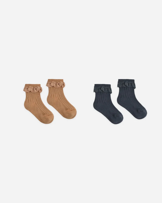 Lace Trim Socks in Fawn & Midnight - Doodlebug's Children's Boutique
