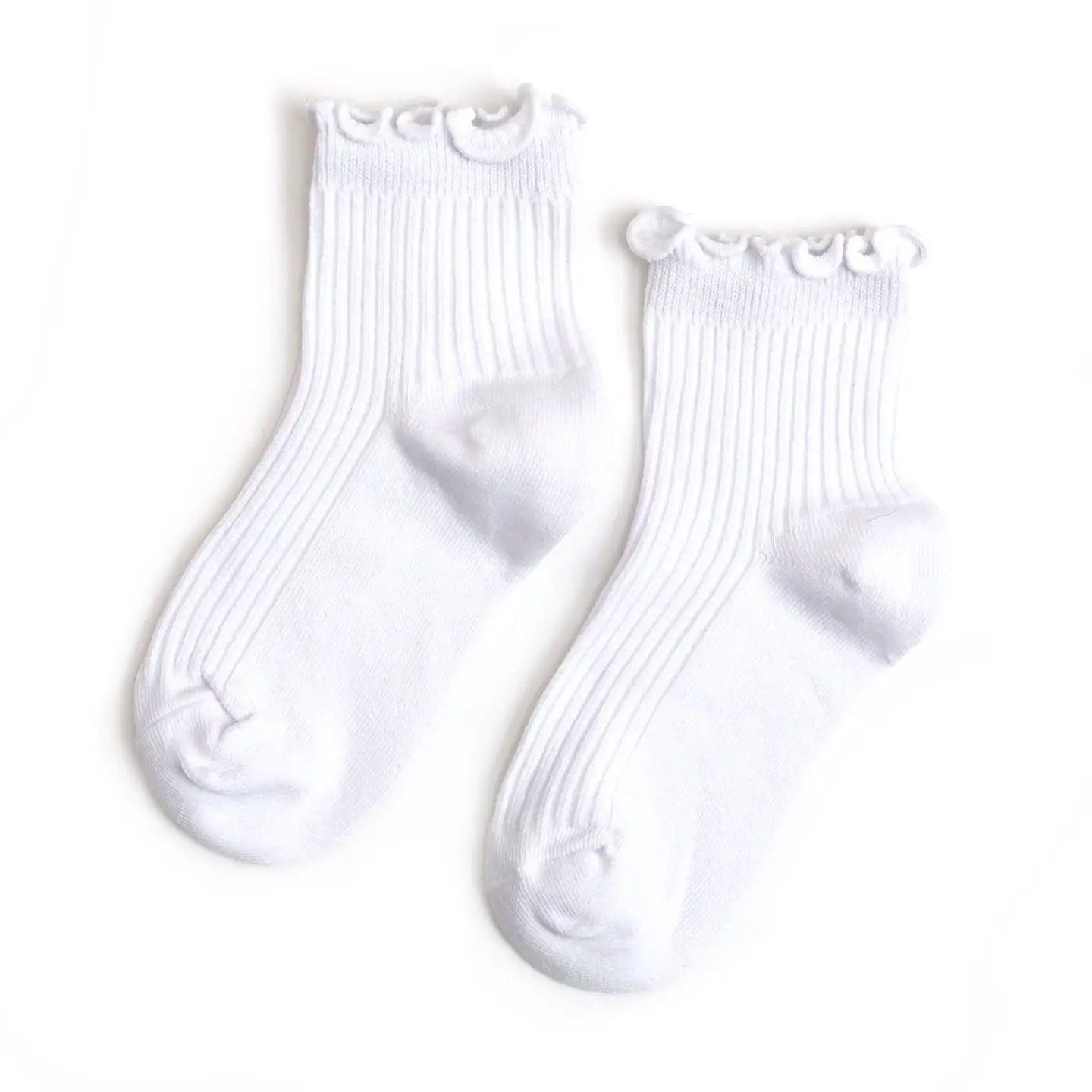 Ribbed Lettuce Trim Midi Socks in White  - Doodlebug's Children's Boutique