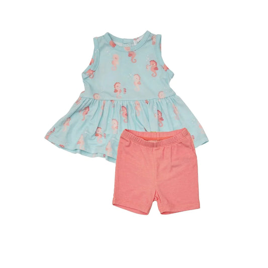 Peplum Tank and Biker Short in Baby Pink Seahorses  - Doodlebug's Children's Boutique