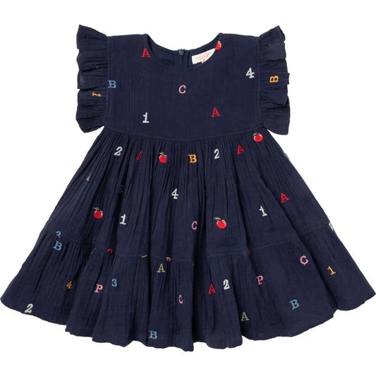 Kit Dress in Alphabet Embroidery  - Doodlebug's Children's Boutique