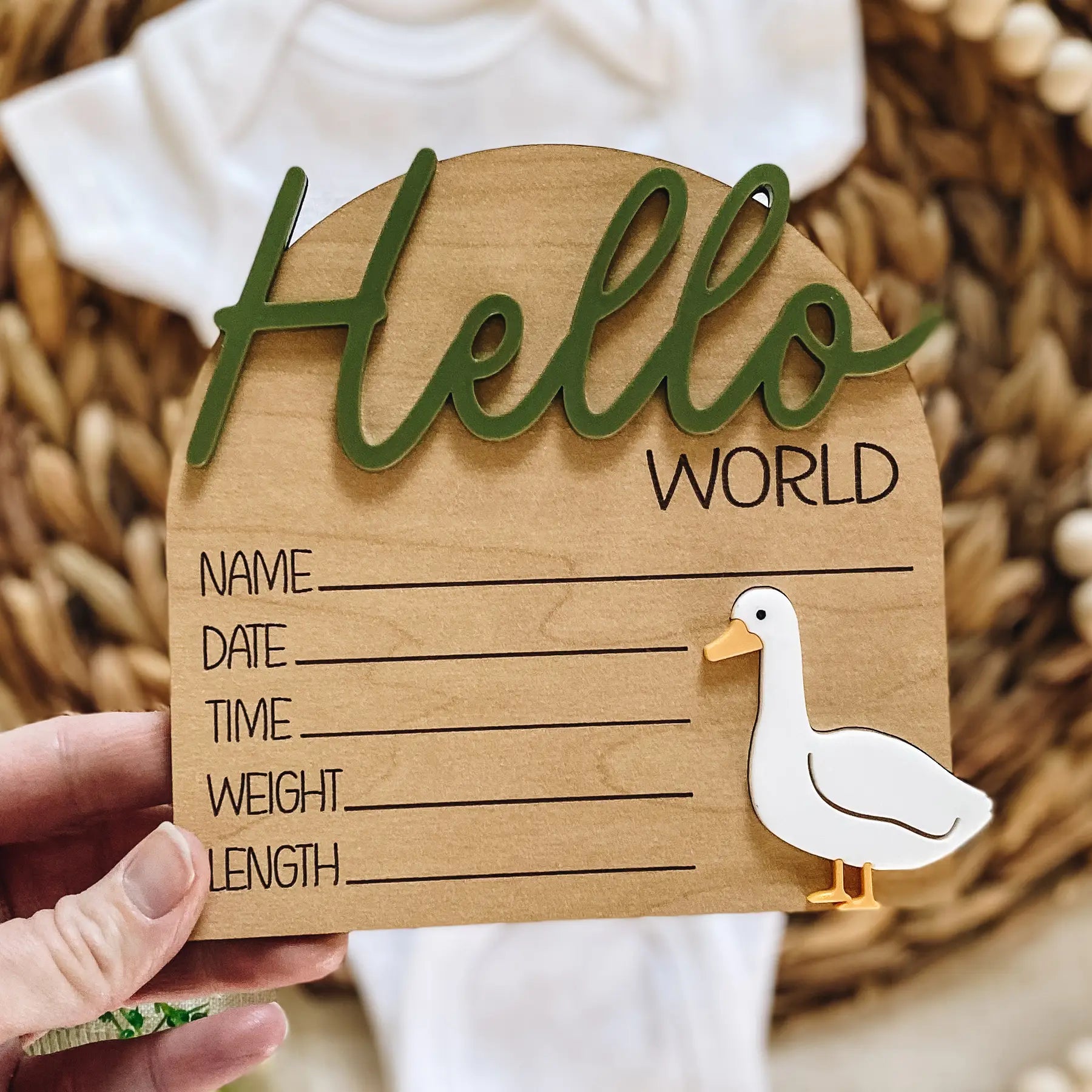 Goose Hello World Wood Stat Plaque - Doodlebug's Children's Boutique