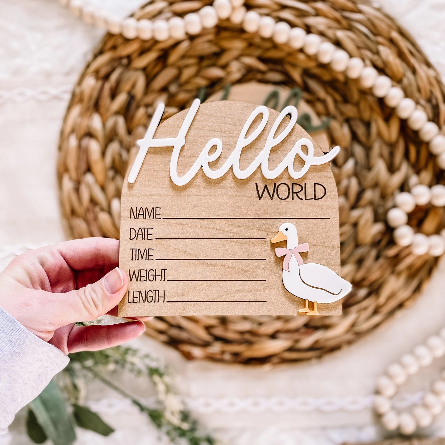 Girl Goose Hello World Wood Stat Plaque - Doodlebug's Children's Boutique