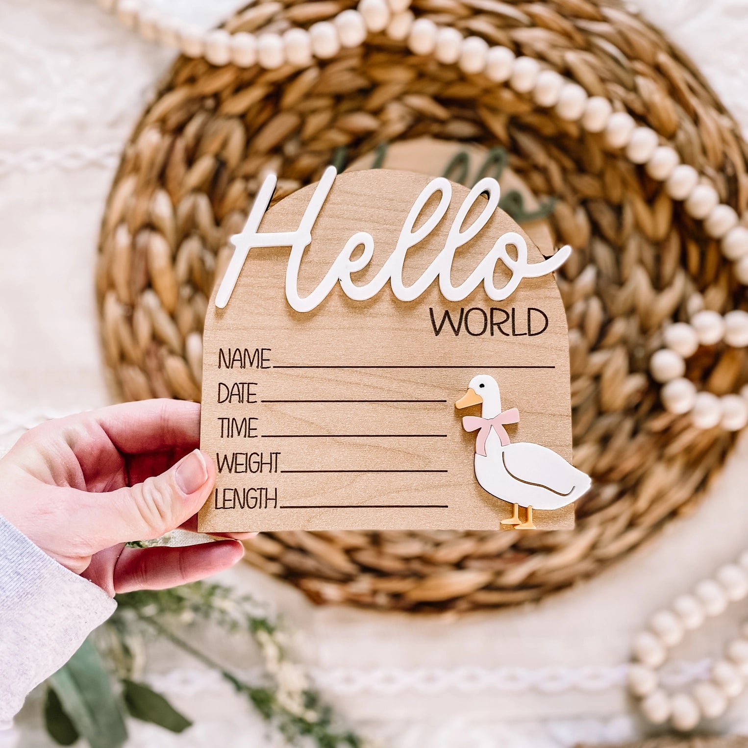 Girl Goose Hello World Wood Stat Plaque - Doodlebug's Children's Boutique