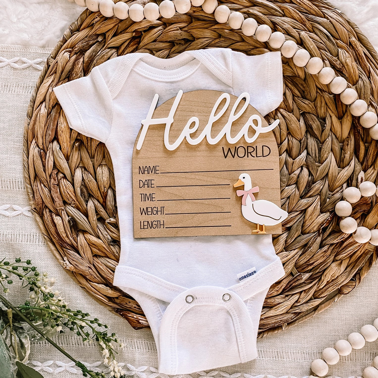 Girl Goose Hello World Wood Stat Plaque - Doodlebug's Children's Boutique