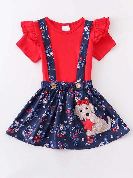 Navy Floral Dog Star Applique Skirt Set  - Doodlebug's Children's Boutique