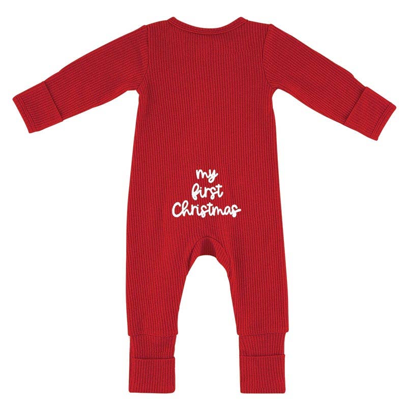 My First Christmas Waffle Knit Cozy Romper - Doodlebug's Children's Boutique