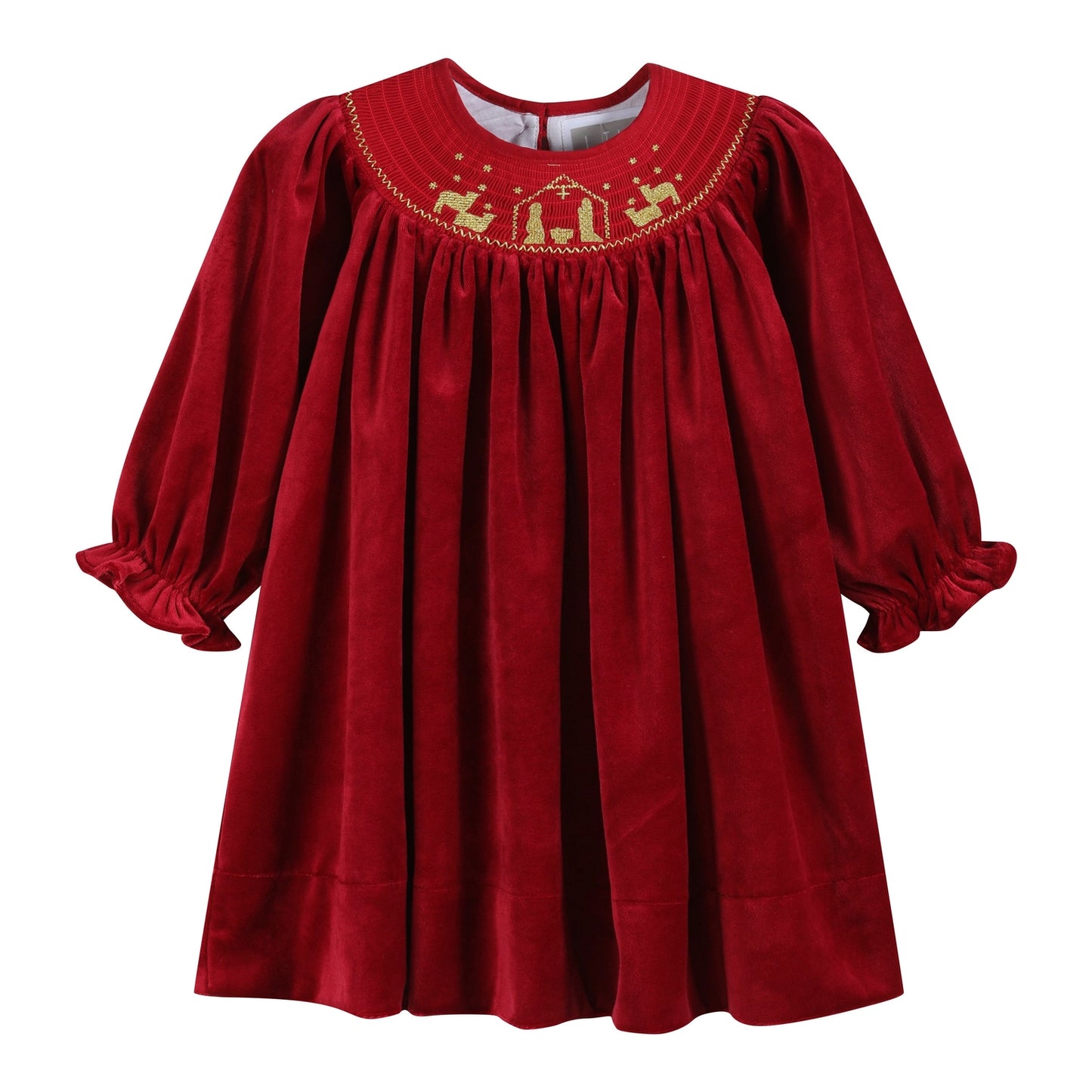 Red Velvet Nativity Smocked Bishop Dress - Doodlebug's Children's Boutique