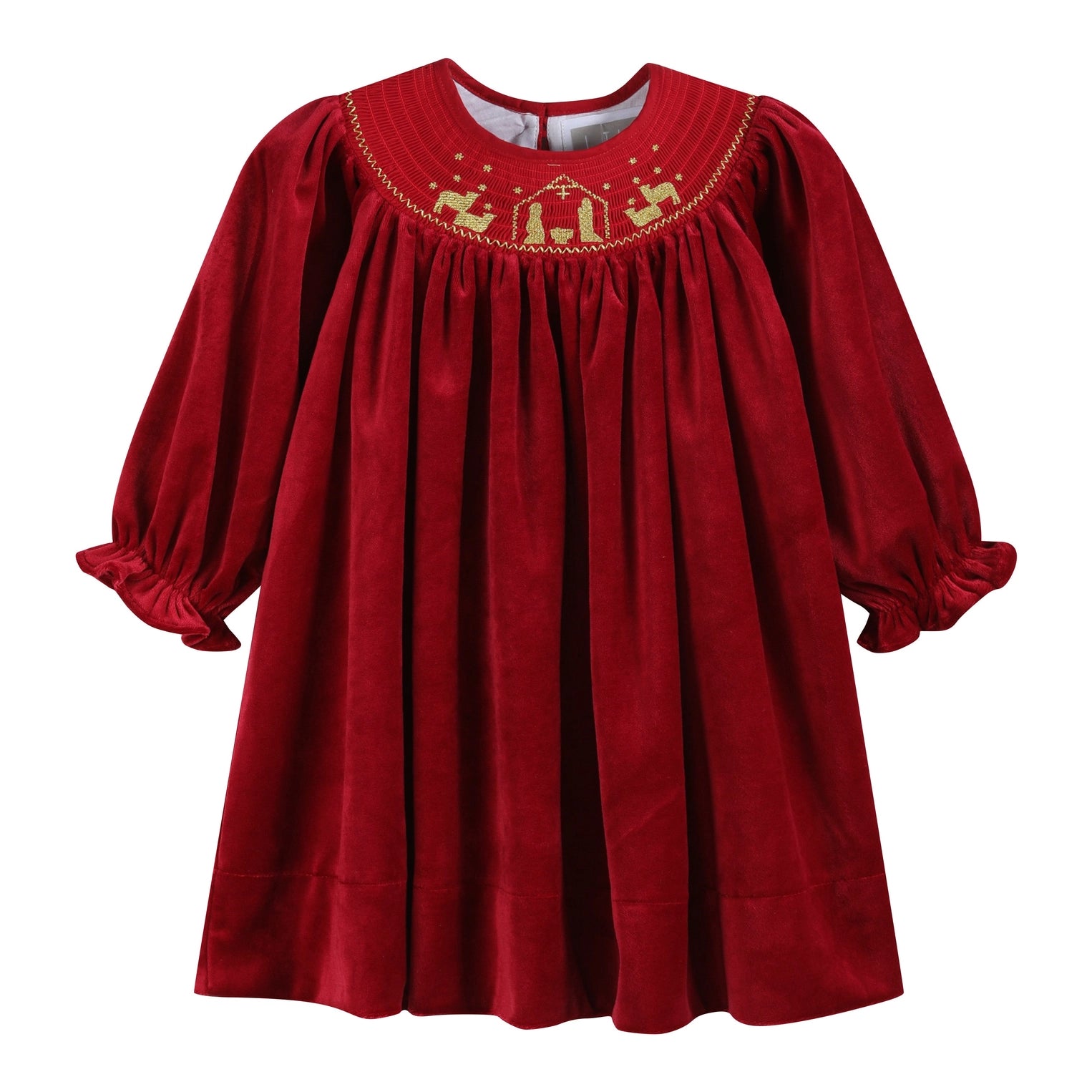 Red Velvet Nativity Smocked Bishop Dress - Doodlebug's Children's Boutique