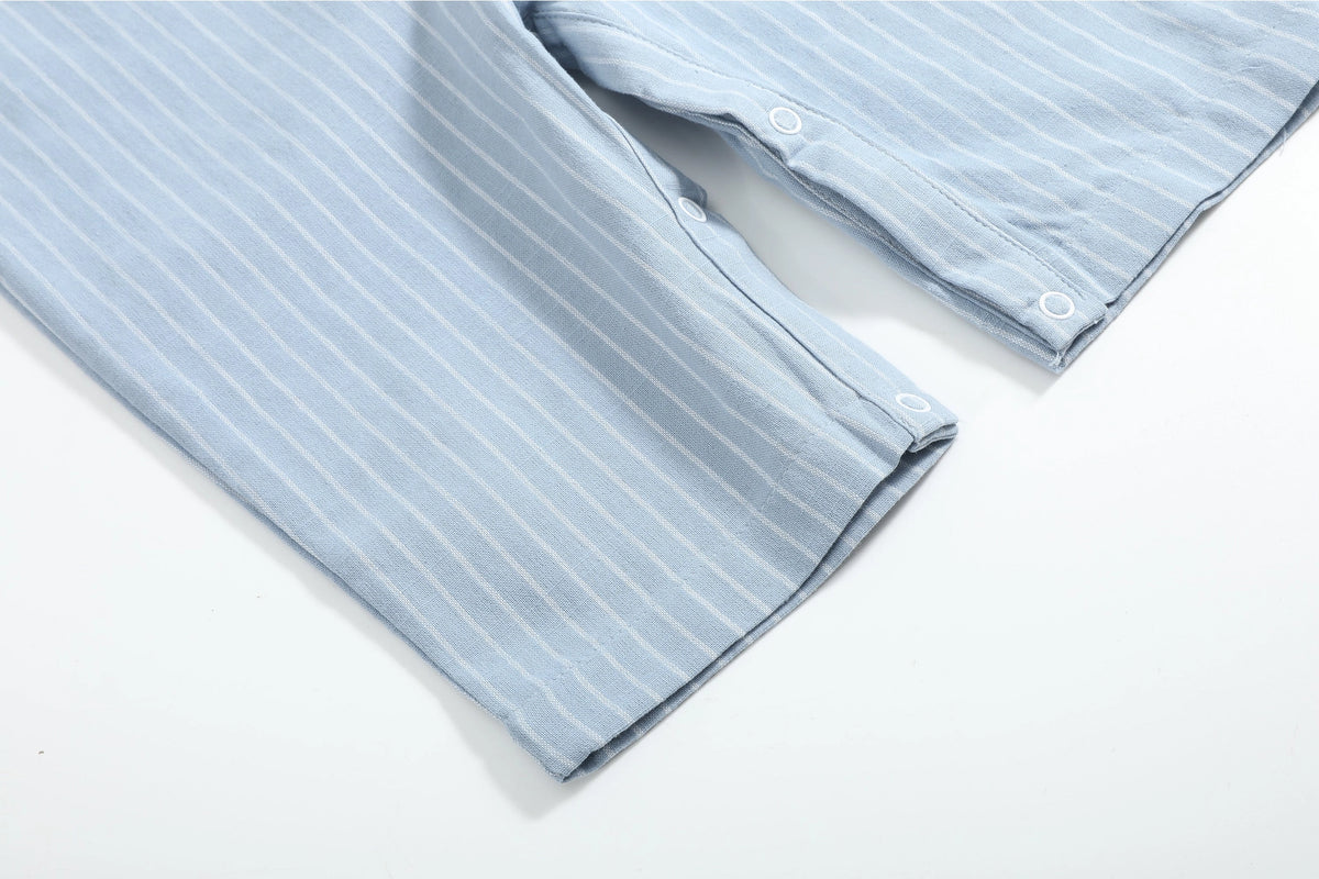 Blue Pinstripe Mallard Smocked Overalls