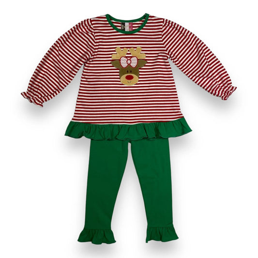 Reindeer Ruffle Pants Set  - Doodlebug's Children's Boutique