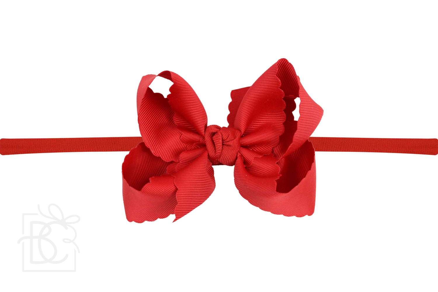 Nylon Headband with Large Scalloped Bow in Red - Doodlebug's Children's Boutique