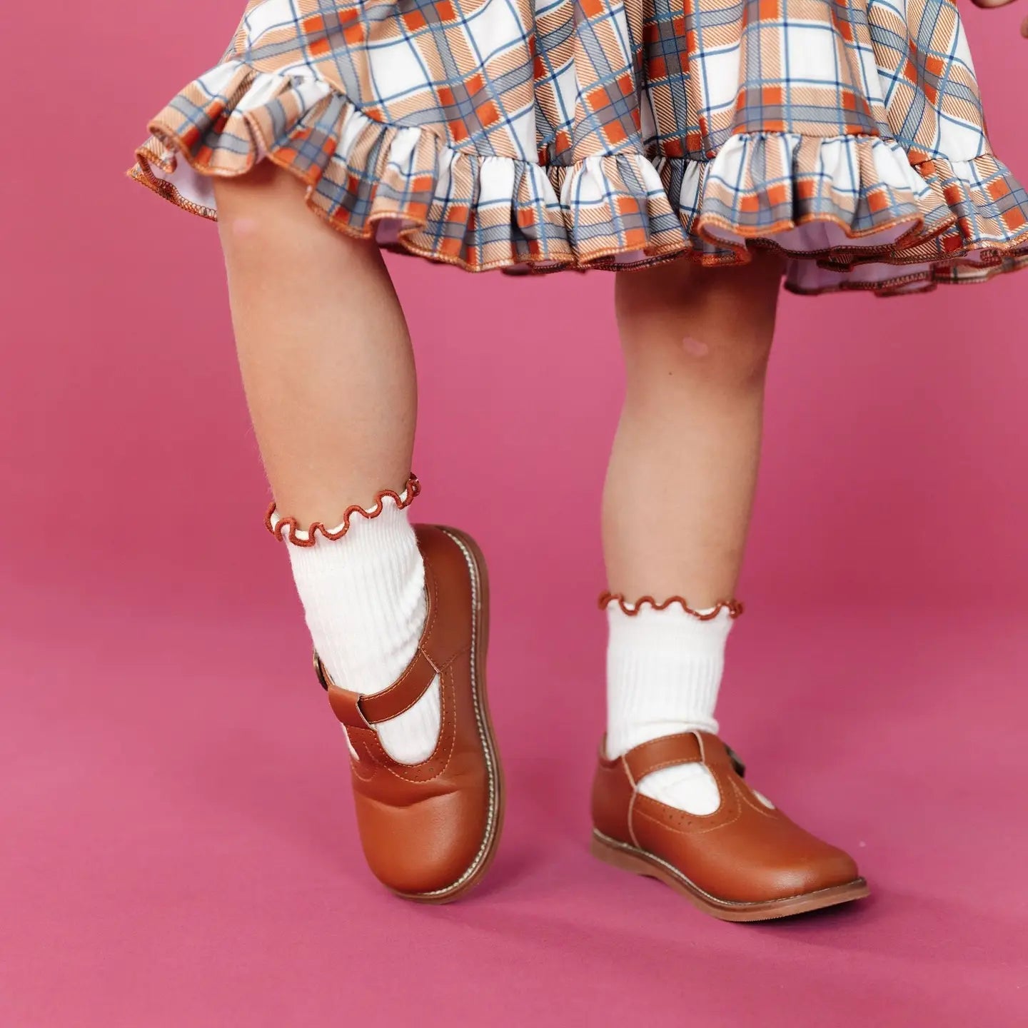 Ribbed Lettuce Trim Midi Socks in Ivory/Sugar Almond  - Doodlebug's Children's Boutique