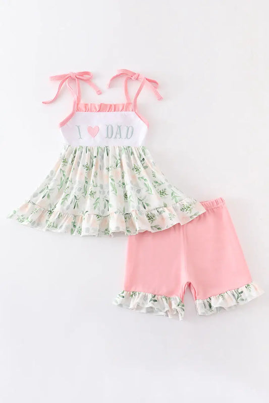 Pink Print Love Dad Embroidery Girl Set  - Doodlebug's Children's Boutique