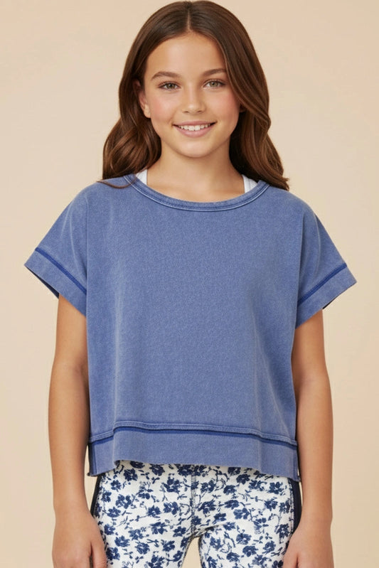 Blue Open Tulip Back Washed Knit Tee - Doodlebug's Children's Boutique