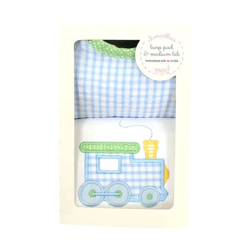 Train Bib & Burp Cloth Box Set - Doodlebug's Children's Boutique