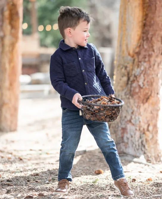 Heather Navy Quilted Button Down Shirt  - Doodlebug's Children's Boutique