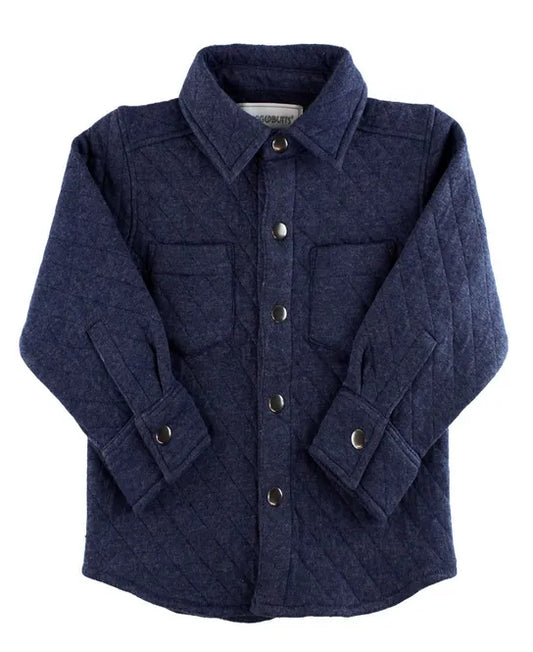 Heather Navy Quilted Button Down Shirt  - Doodlebug's Children's Boutique