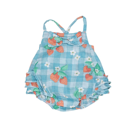 Muslin Bow Bubble in Strawberry Gingham  - Doodlebug's Children's Boutique
