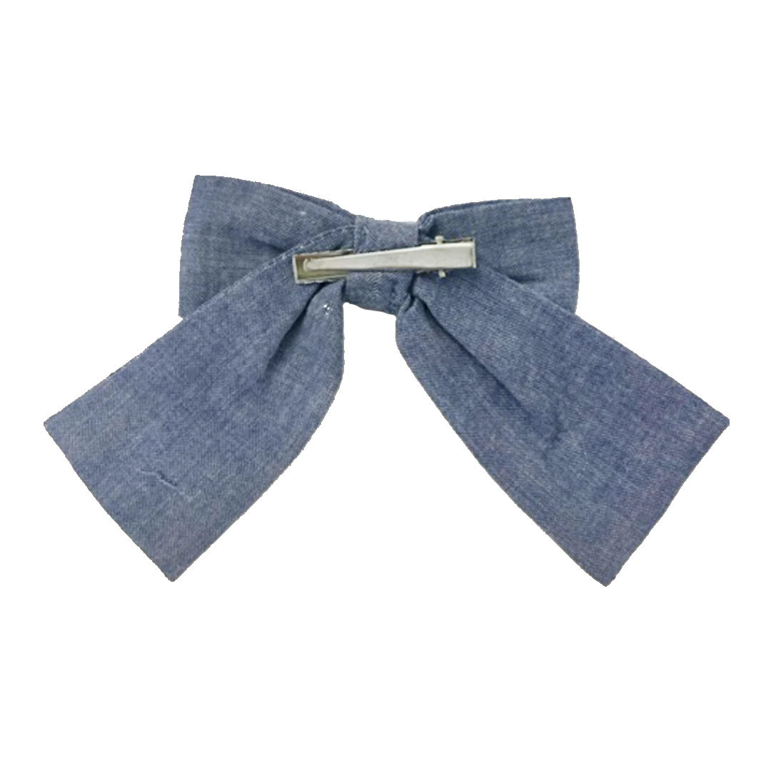 Santa Embroidered Chambray Bow  - Doodlebug's Children's Boutique