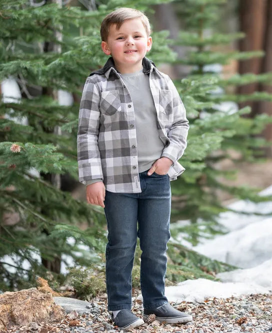 Smoky Gray Plaid Hooded Button Down Shirt  - Doodlebug's Children's Boutique